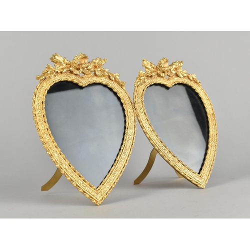 39 - A Gilt Ormolu Double Easel Back Photo Frame in the French Style as Two Hearts with Torch and Floral ... 