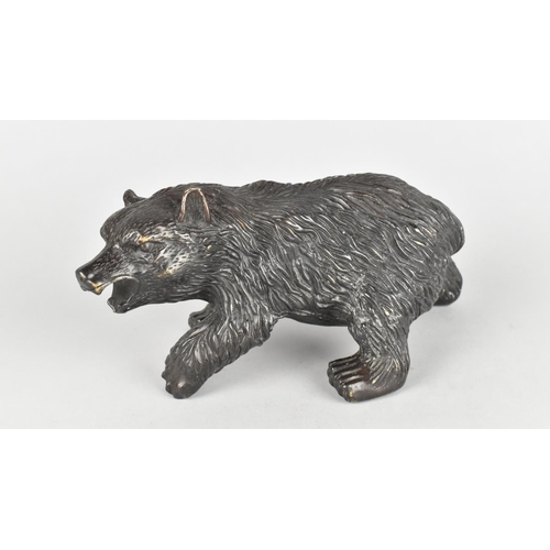 50 - A Patinated Bronze Study of a Snarling Brown Bear, 21cms Long