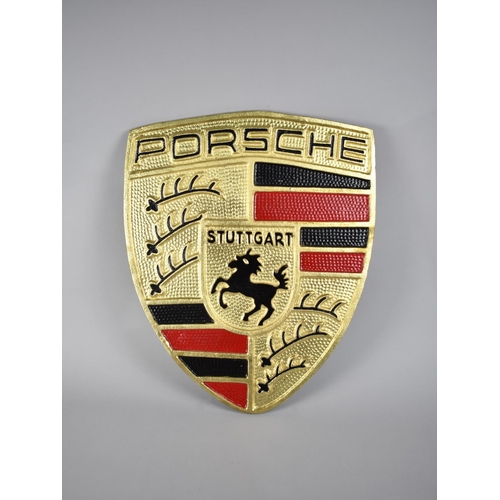 201 - A Large Reproduction Cold Painted Cast Metal Sign for Porsche, 57cms High and 46cms Wide plus VAT