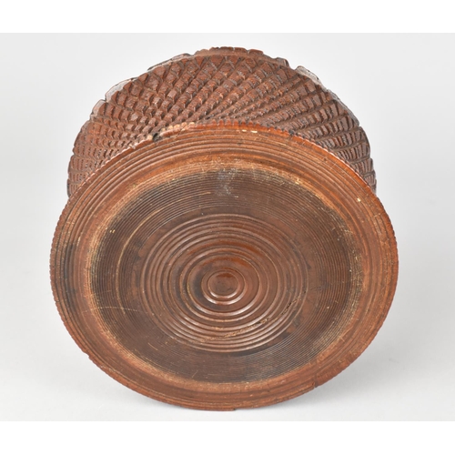 10 - A Late 19th Century Carved Wooden Circular Pin Cushion, 15cms Diameter and 10cms High