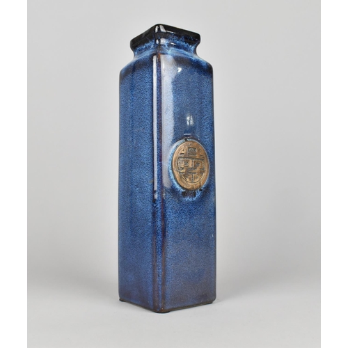 100 - A Modern Chinese Blue Glazed Rectangular Vase, 30cms High