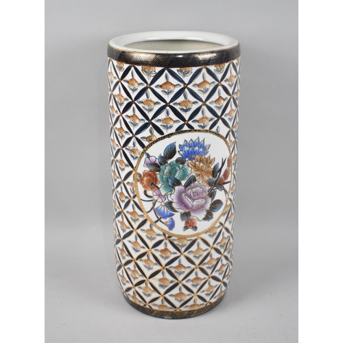 108 - A Modern Oriental Cylindrical Stick Stand with Floral Decoration, 20cms Diameter and 45cms High