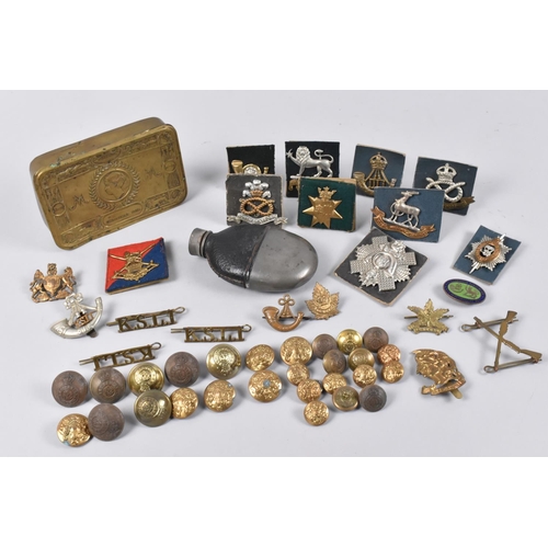 119 - A Collection of Various Militaria to include Princess Mary Christmas 1914 Tin, Regimental Cap Badges... 