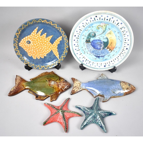 123 - A Collection of Various Continental Glazed Fish, Starfish and Plates Etc