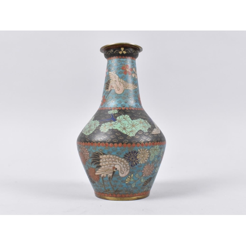 13 - A Cloisonne Enamelled Vase Decorated with Storks and Flowers, 13.5cms High