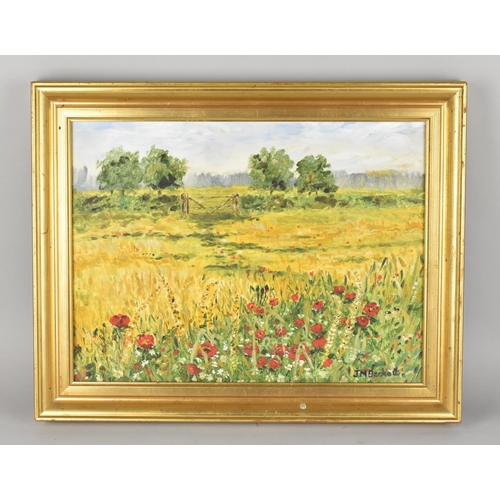 139 - A Modern Gilt Framed Oil on Board, Corn Fields with Poppies, Signed JN Beckett, 39x29cms