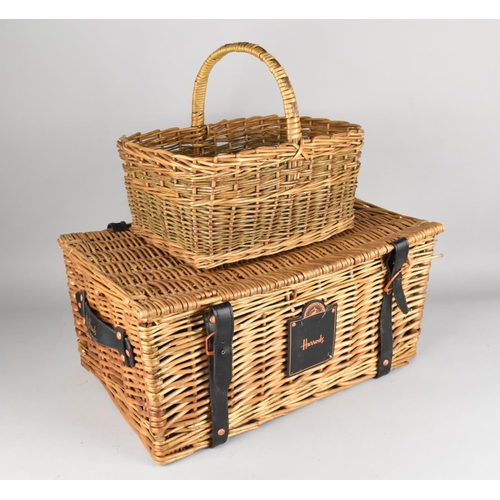 152 - A Harrods Wicker Picnic Hamper together with a Wicker Shopping Basket