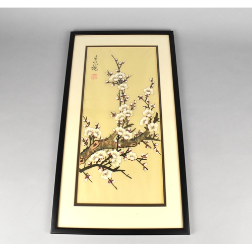 154 - A Chinese Painting on Silk, Blossom, Subject 18.5x41.5cms