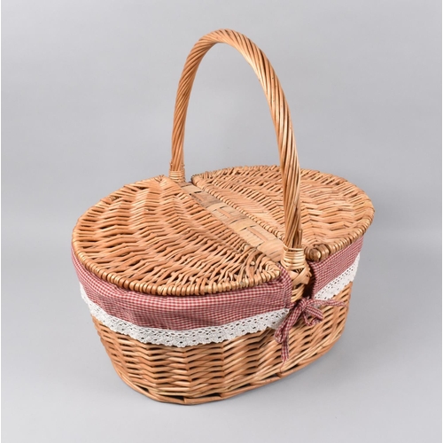 159 - A Late 20th Century Wicker Basket with Linen Liner and Two Hinged Lids, 43cms Wide