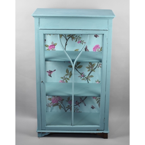 186 - A Vintage Blue Painted Three Shelf Glazed Display Cabinet, 59cms Wide