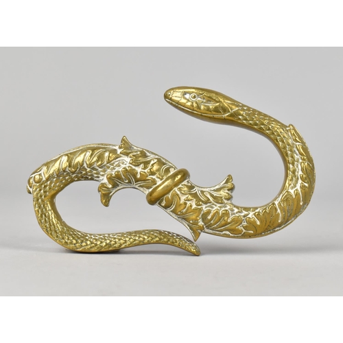 19 - A Moulded Brass S Hook in the Form of a Snake, 10.5cms High