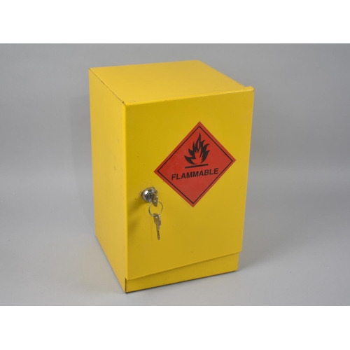 192 - A Yellow Metal Lockable Cabinet with 'Flammable' Sticker, 32cms High, Complete with Two Keys