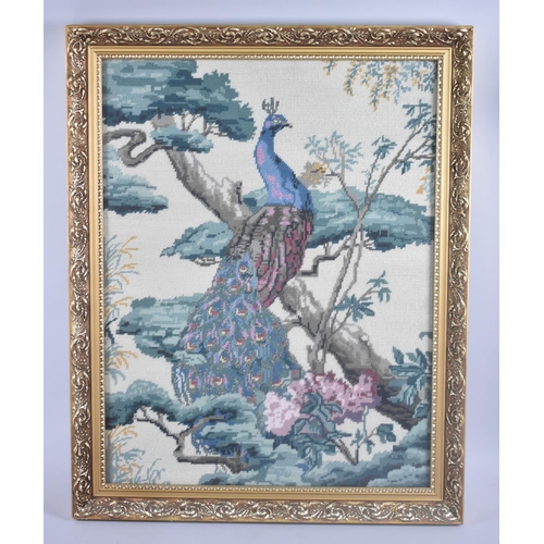 207 - A Gilt Framed Tapestry by Marian Powell, Exotic Bird 1989, 49x64cms