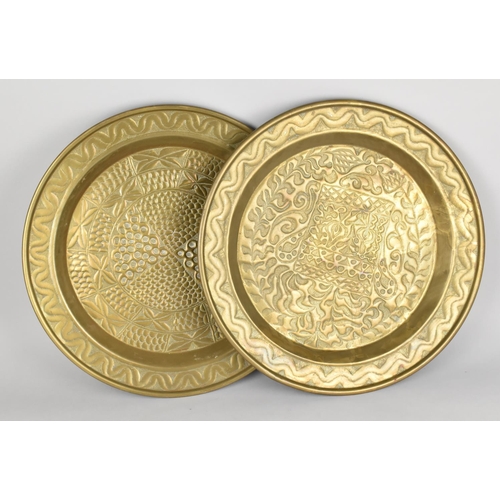 208 - A Pair of Modern Benares Tray Tops, 45cms Diameter