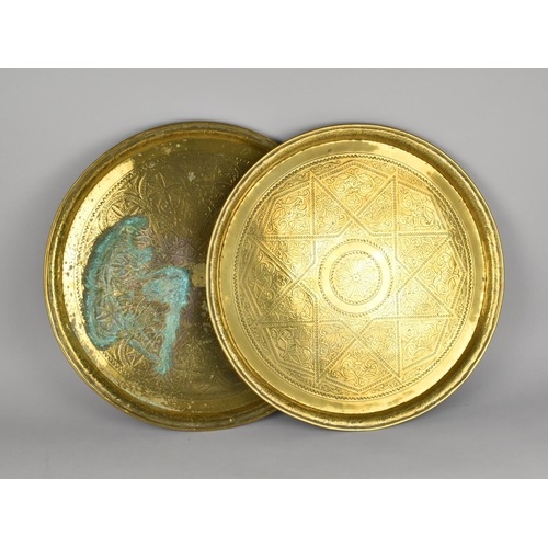 209 - A Pair of Indian Brass Benares Tray Tops with Geometric Islamic Design, 47cms Diameter