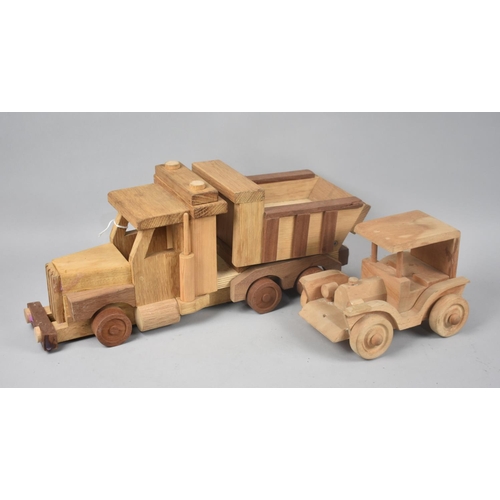 225 - Two Late 20th Century Wooden Toys, Tipping Lorry and Vintage Car