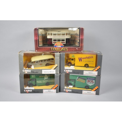 228 - A Collection of Four Corgi Classic Boxed Vintage Lorries and Buses together with a Corgi Tramlines E... 