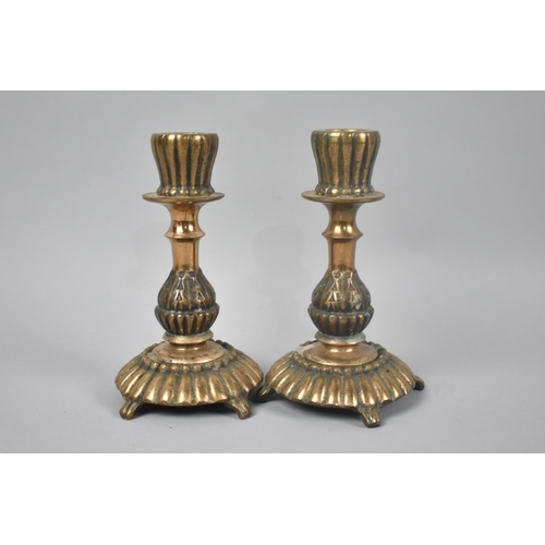 23 - A Pair of Heavy Brass Candlesticks, Base Inscribed 