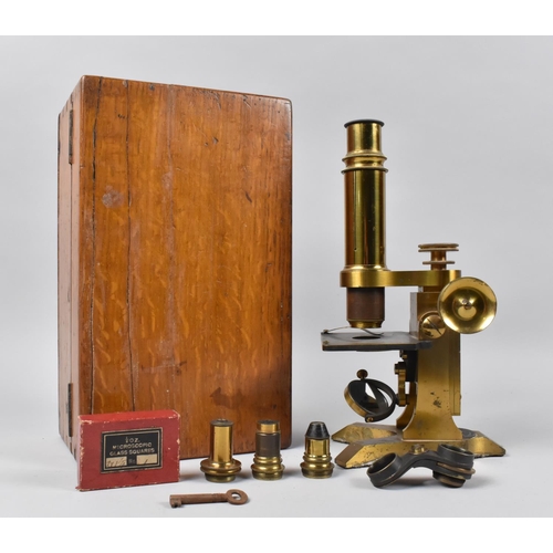 230 - A Vintage Brass Microscope in Oak Box