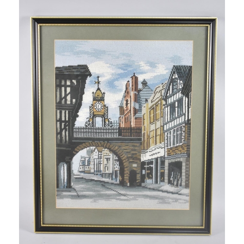 260 - A Framed Tapestry of Chester by Marion Powell 1992, 40x51cms