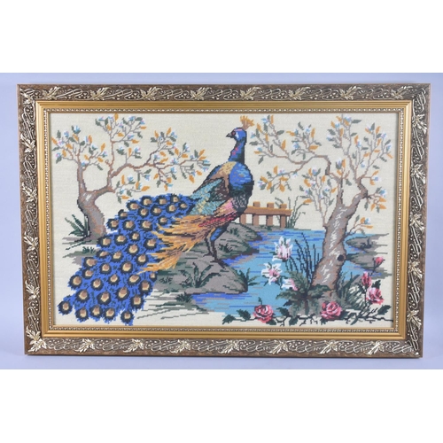 273 - A Large Gilt Framed Tapestry by Marion Powell, Peacock, 73x45cms