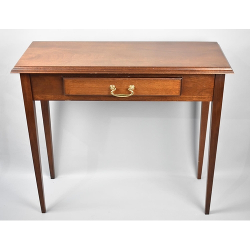 28 - A Modern Mahogany Side Table with Single Drawer and Tapering Square Supports, 84cms Wide