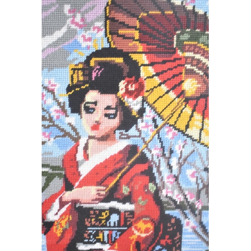 286 - A Gilt Framed Tapestry of Oriental Lady with Parasol, 49x69cms