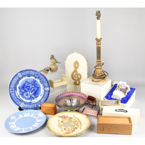 296 - A Collection of Sundries to Comprise Wedgwood Jasperware, Carnival Glass Bowl, Wooden Lamp Base, Bri... 