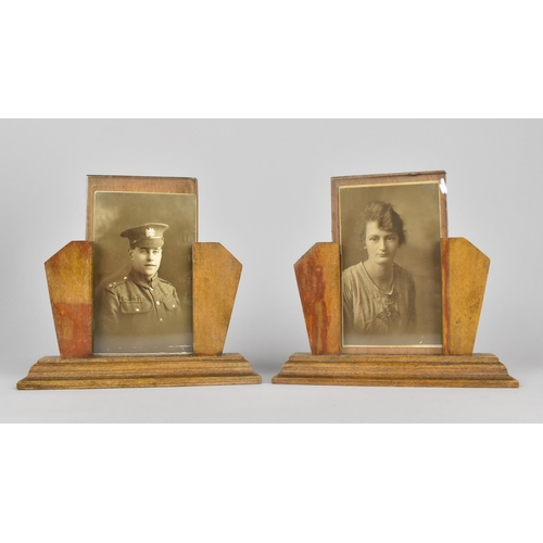 3 - A Pair of Art Deco Wooden Photo Frames on Stepped Rectangular Bases, 17.5cm Wide