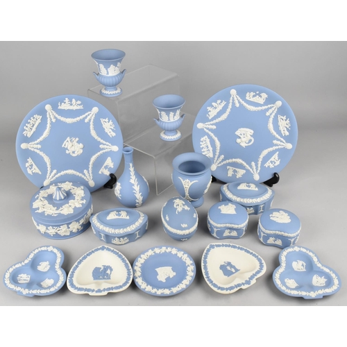 303 - Seventeen Pieces of Wedgwood Jasperware to Comprise Vases, Plates, Lidded Pots etc