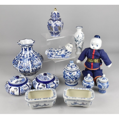 305 - A Collection of Various Oriental Blue and White to Comprise Vase, Lidded Pots, Doll etc