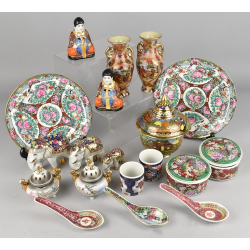 306 - A Collection of Various Oriental Items to Comprise Chinese Famille Rose Plates, Japanese Vases, Lidd... 