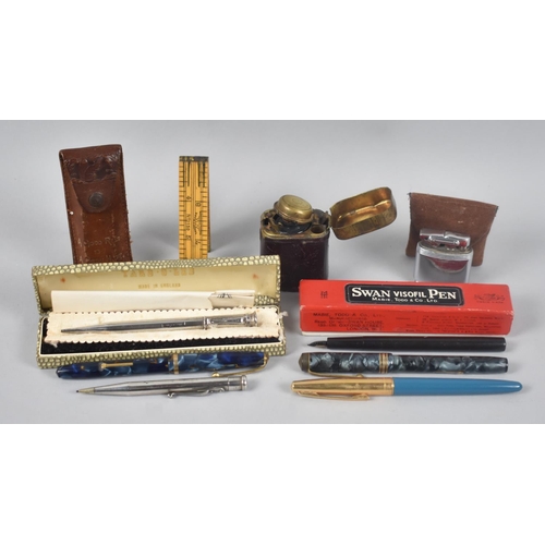 31 - A Collection of Various Vintage Fountain Pens, Two with Gold Nibs together with a Cased Silver Yard-... 