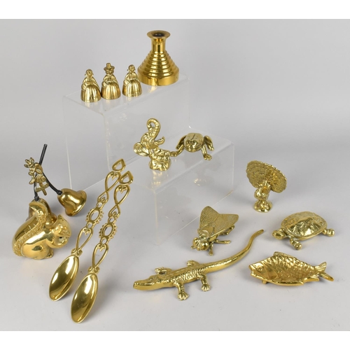 312 - A Collection of Brass Ornaments to Comprise Fly, Frog and Tortoise Boxes, Spoons, Poker Stand etc