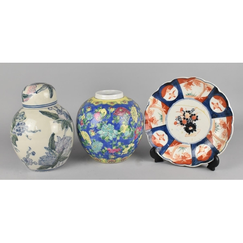 314 - Three Pieces of Oriental Ceramics to Comprise Ginger Jars and an Imari Plate (Condition Issues)