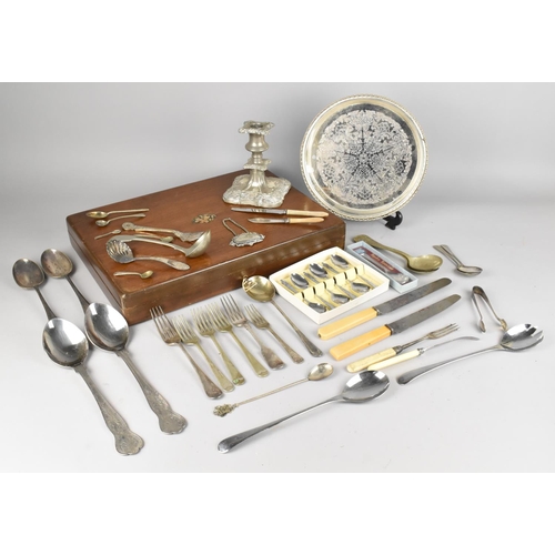 318 - A Collection of Various Silver Plated to Comprise Flatware, Kings Pattern Serving Spoons, Candlestic... 