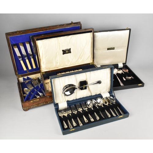 332 - Four Cased Sets of Cutlery to Comprise Oak Cased Canteen of Cutlery, a Viners Oak Cased Set of Fish ... 