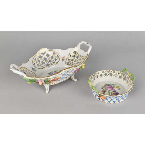 333 - A Dresden Hand Painted Porcelain Reticulated Twin Handled Bowl Raised on Four Short Feet and Decorat... 