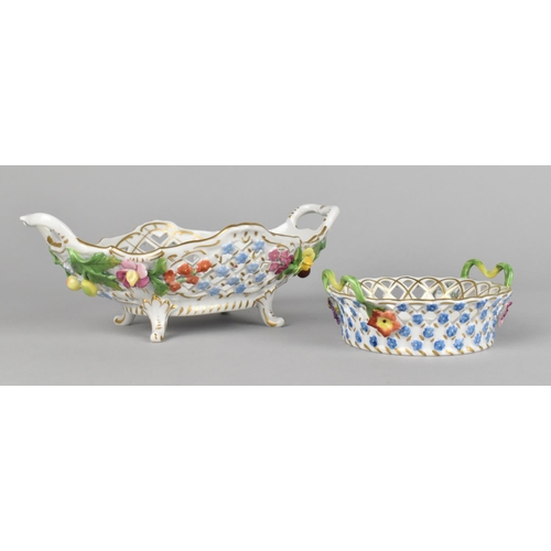 333 - A Dresden Hand Painted Porcelain Reticulated Twin Handled Bowl Raised on Four Short Feet and Decorat... 