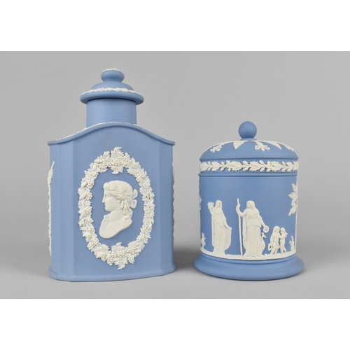 337 - A Wedgwood Jasperware Tea Caddy, 15cm high Together with a Lidded Pot, 11cm high