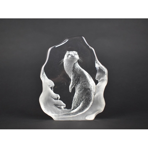 344 - A Mats Jonasson Swedish Art Glass Otter Sculpture/Paperweight, Signed to Base, 16.5cm high