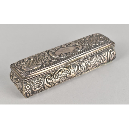 349 - A Rectangular Silver Box by Robert Pringle & Sons with Scrolled Repousse Decoration, 12cm wide, 69g