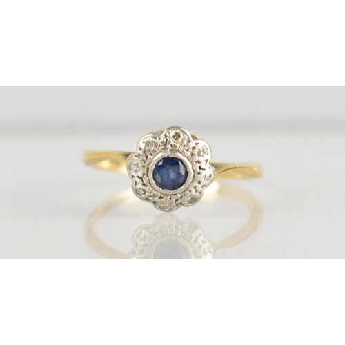 362 - An Early 20th Century 18ct Gold, Platinum, Sapphire and Diamond Daisy Ring, Centre Round Cut Sapphir... 