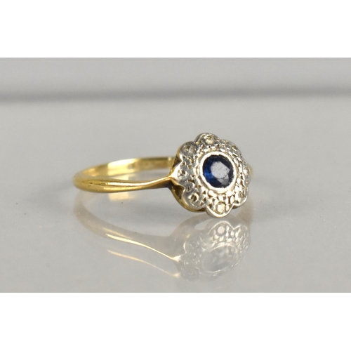 362 - An Early 20th Century 18ct Gold, Platinum, Sapphire and Diamond Daisy Ring, Centre Round Cut Sapphir... 