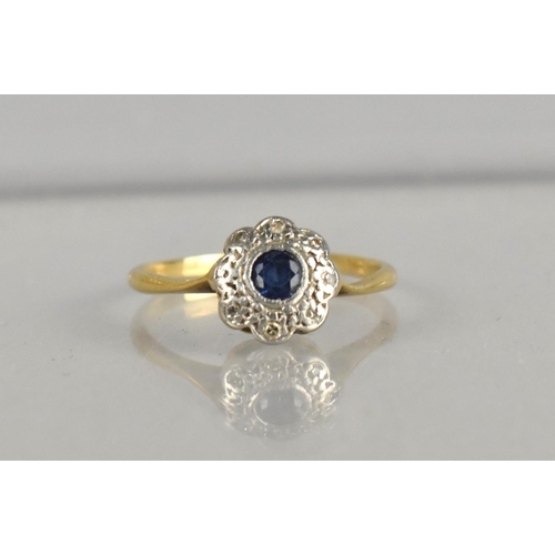 362 - An Early 20th Century 18ct Gold, Platinum, Sapphire and Diamond Daisy Ring, Centre Round Cut Sapphir... 