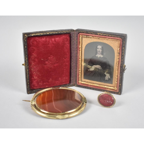 367 - Three 19th Century Items to include Fob Seal with Carnelian Type Stone having Maiden an Anchor Decor... 