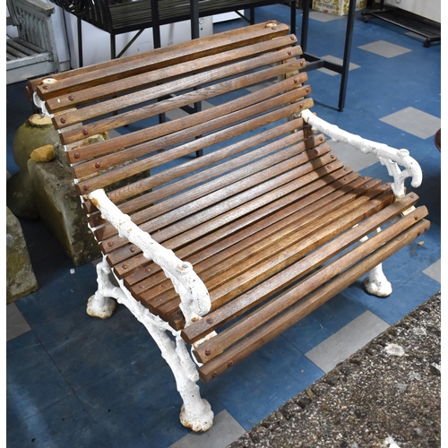 382 - A White Painted Cast Iron Coalbrookdale Style Bench with Slatted Curved Seat, 87cm wide