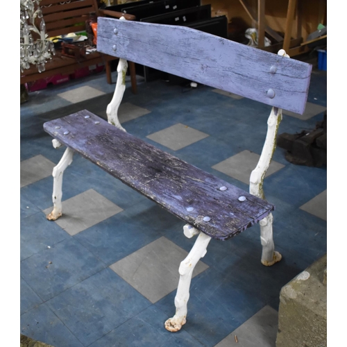 383 - A White Painted Cast Iron and Wooden Plank Garden Bench in the Coalbrookdale Style, 123cm wide