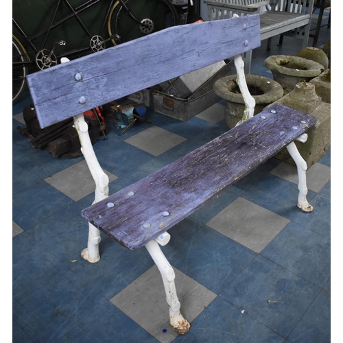 383 - A White Painted Cast Iron and Wooden Plank Garden Bench in the Coalbrookdale Style, 123cm wide