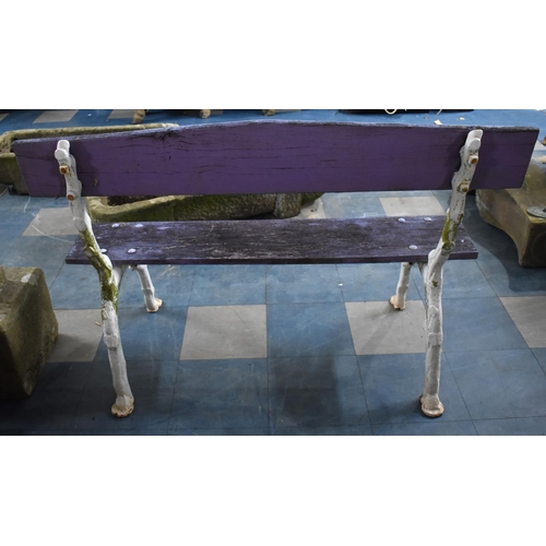 383 - A White Painted Cast Iron and Wooden Plank Garden Bench in the Coalbrookdale Style, 123cm wide